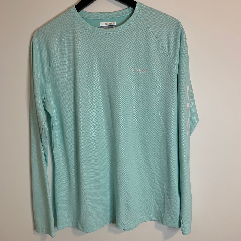 Columbia PFG Performance Fishing Shirt SPF Protection Mens L Blue Long Sleeve